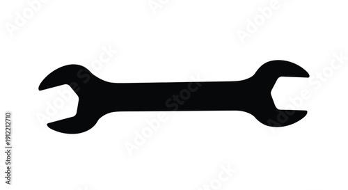 Simple black silhouette of an open end wrench tool on a white background
