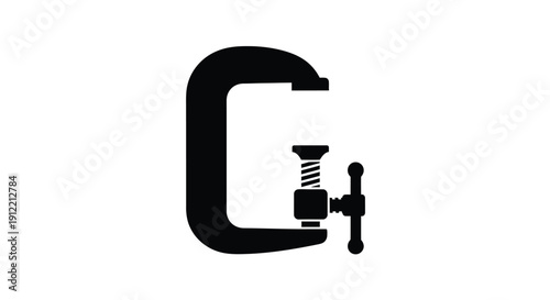 A black silhouette of a c clamp a tool used for holding objects