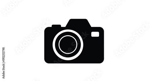 Simple black silhouette of a classic single lens reflex camera icon
