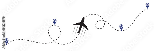 Route icon - two points with dotted path and location pin. Route location icon two pin sign and dotted line. Travel vector icon. Travel from start point and dotted line tracing.