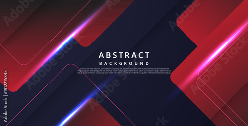 Abstract dark background with red rounded rectangles, neon pink and blue light streaks, smooth gradients, and dynamic diagonal composition. Futuristic modern style for technology and branding