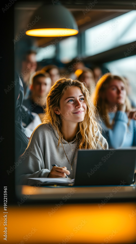 Fototapeta premium Engaged Student Attend Class, Learning With Laptop And Pen In University