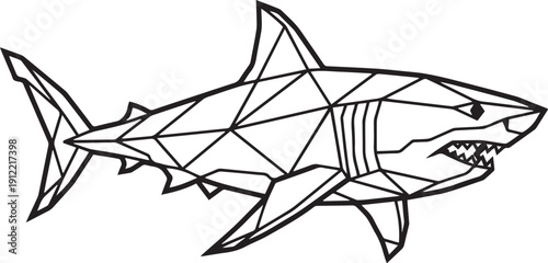 Geometric Shark Illustration - Minimalist Line Art