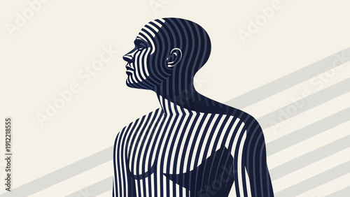 Stunning human figure with striped pattern in modern art style