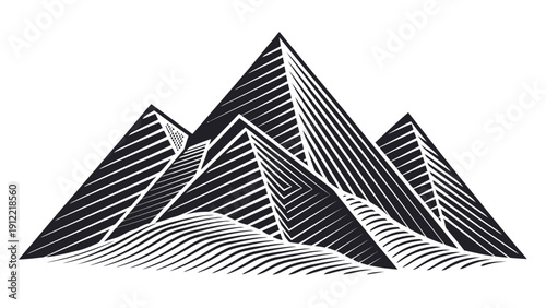 Stylized mountain landscape with bold geometric patterns