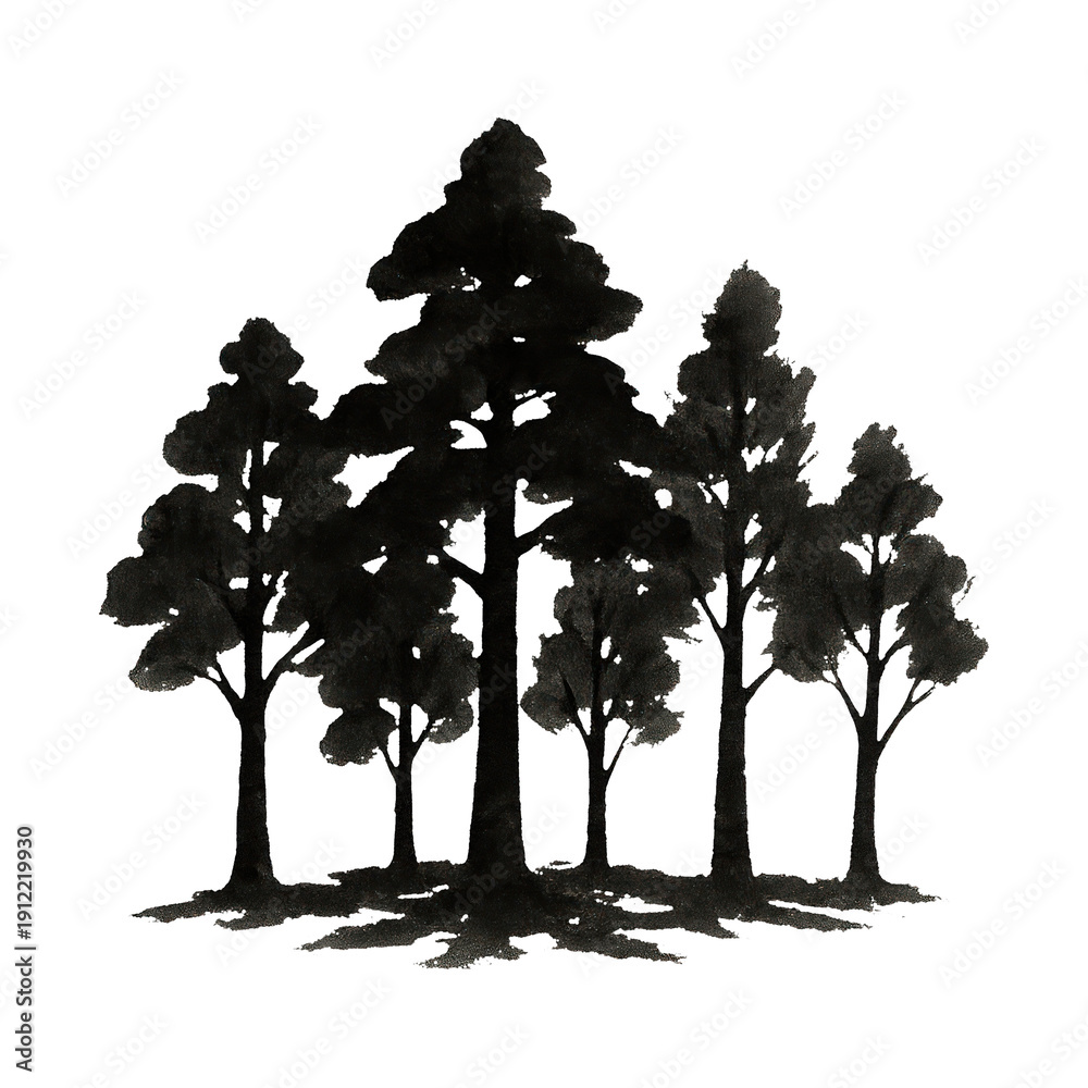 Fototapeta premium PNG Monochrome forest silhouette art