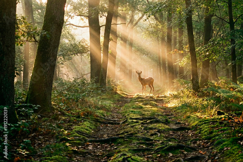 morning in the forest with deer