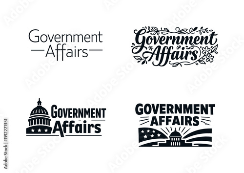 Government Affairs. Set lettering. 4 harmonious lettering variations of the same emblematic concept, each with different