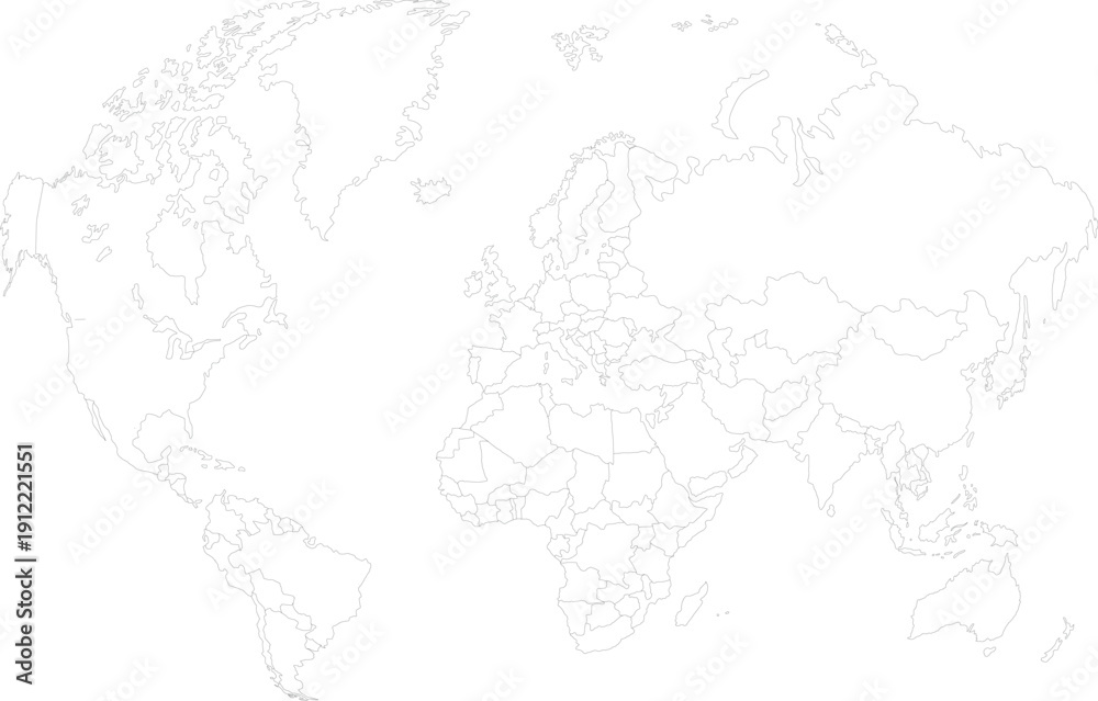 Obraz premium Outline World Map With Country Borders Keywords: world map, globe, earth, continents, countries