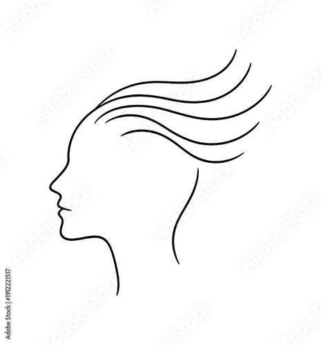 Self-Assurance. Minimalistic one-line drawing of a human head with smooth upward flowing lines symbolizing inner