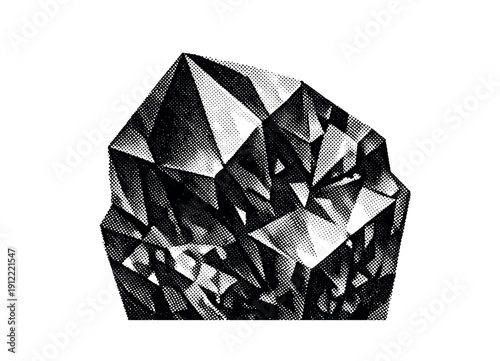 A dark crystal fragment cropped tightly so facets become abstract geometry, surface depth suggested through dense