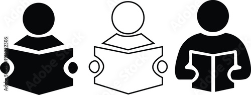 Reading book icon set. Reader, education, learning, learn. Read book symbol on white background