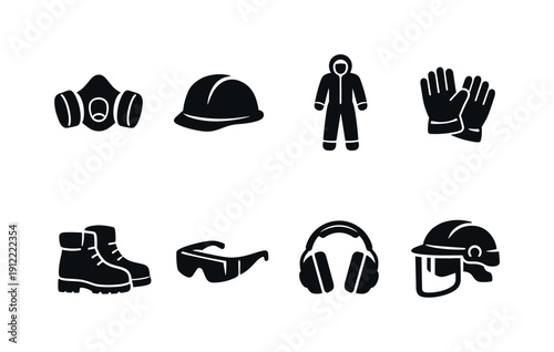Protective Equipment Icons. Personal protective equipment. Filled icon set of Personal protective equipment: respirator