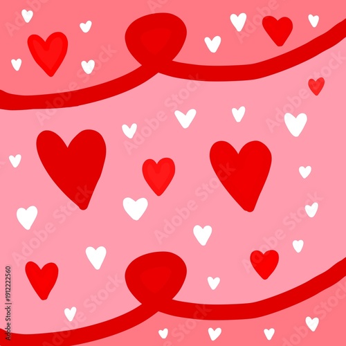Cute valentine background with red and white hearts