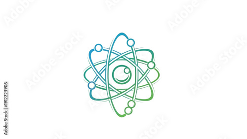 Abstract atom with eye symbol for science and technology insight.