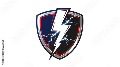 Dynamic lightning bolt shield emblem with electric cracks.