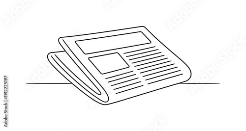 Print Aesthetic. Minimalistic one-line drawing folded newspaper with structured geometry and quiet order, continuous