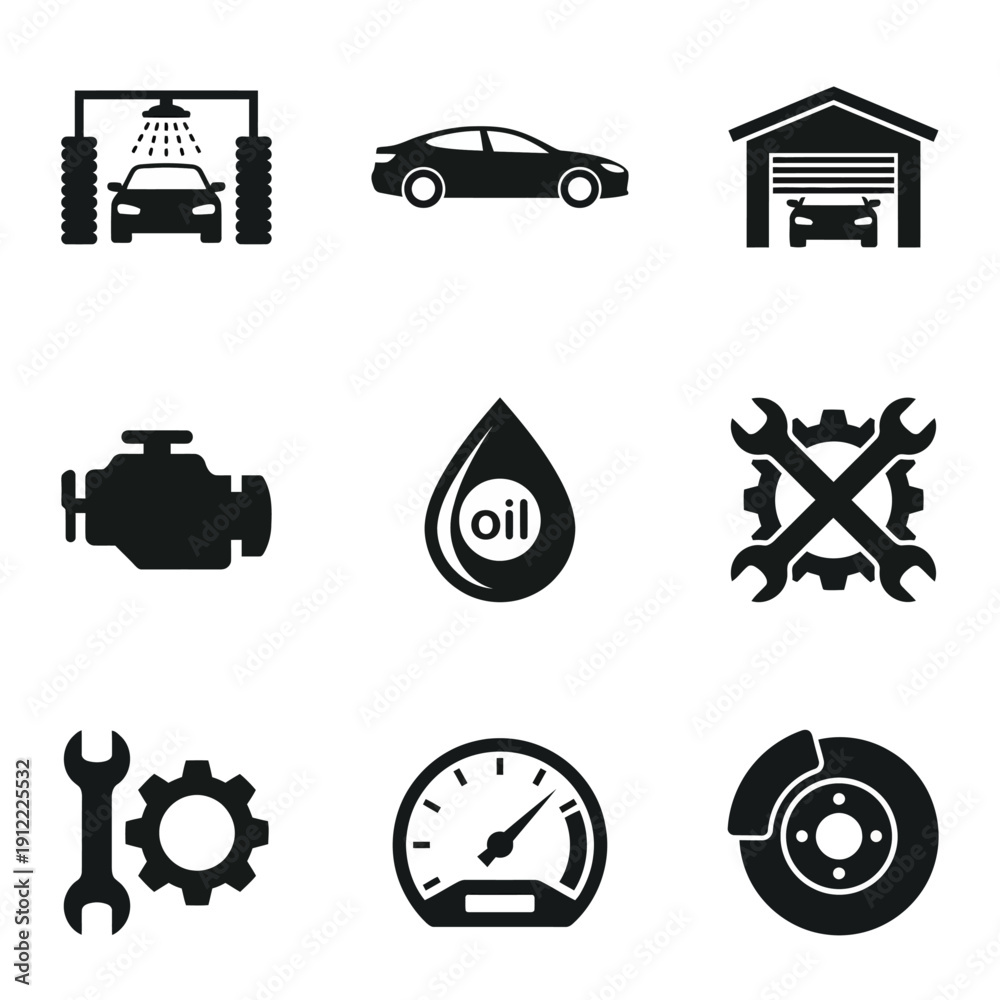 Fototapeta premium Car maintenance and repair icons for automotive service and industry