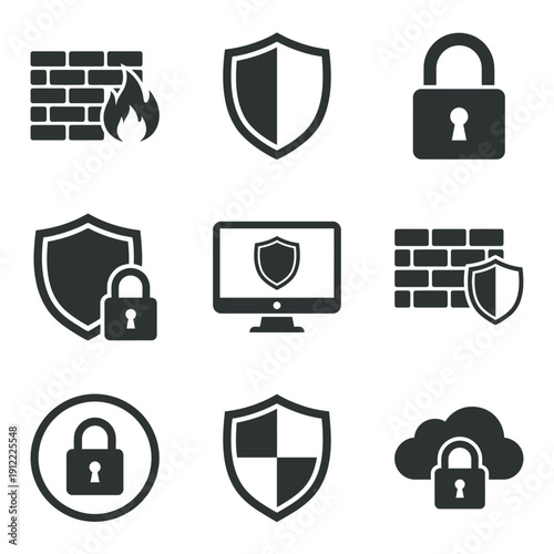 Secure protection icons for safe data and network security solutions