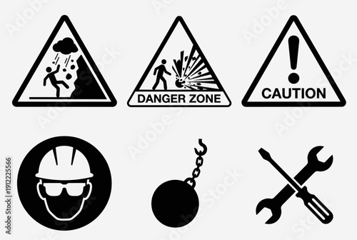 Warning signs and safety symbols for construction and industrial use