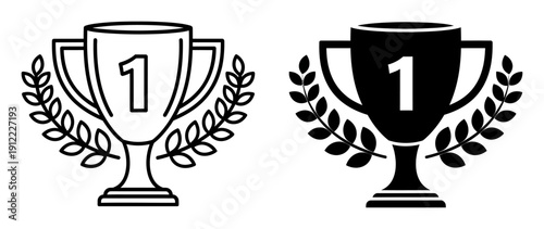 First Place Trophy with Laurel Wreath Set Black and White winner number