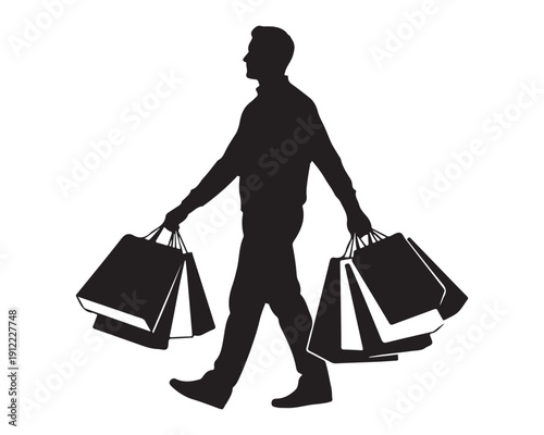 A person walking with shopping bags in both hands silhouette