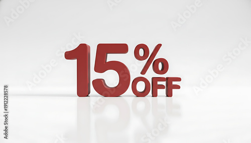 Red 15 Percent Off Text on White Background discount