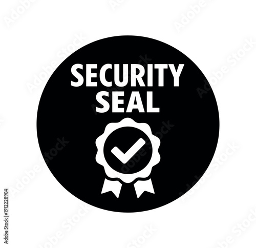 Flat vector badge SECURITY SEAL simple white seal stamp with checkmark