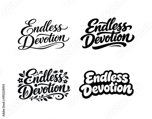 Endless Devotion. Set lettering. 4 harmonious lettering variations of the same emblematic concept, each with different