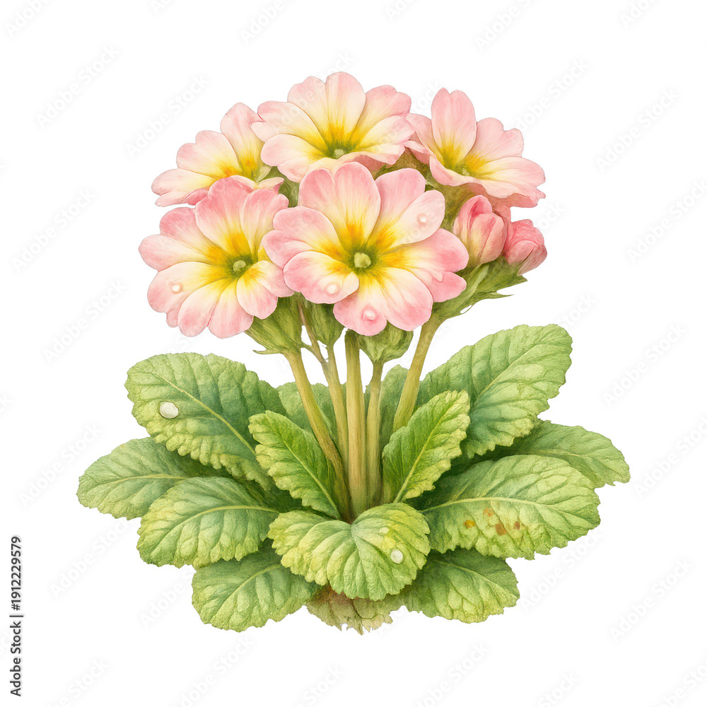 Obraz premium PNG Delicate primrose watercolor illustration.
