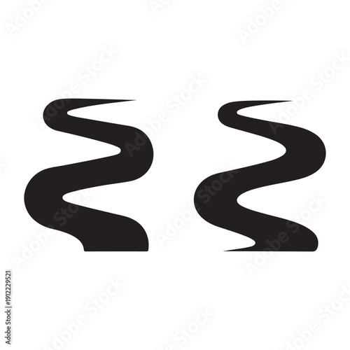 Winding River Icon – Curved Water Flow Stream Silhouette Symbol for Nature and Landscape Design.