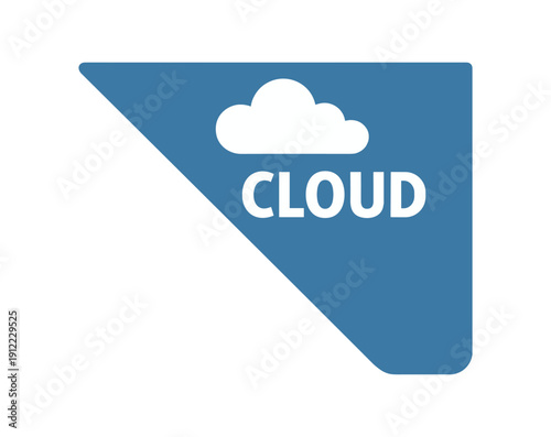 Flat vector corner callout sticker blue triangular corner label CLOUD simple white cloud pictogram