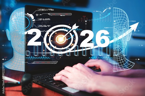 Wallpaper Mural Futuristic concept of human hands surrounding glowing crystal ball with illuminated year 2026 AI goal and digital sparkles, symbolizing prediction, foresight, and future planning. Torontodigital.ca