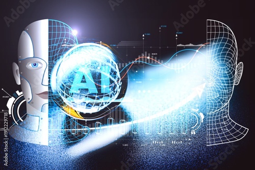 Wallpaper Mural AI disruption Concept,AI replace human employees, illustrating automation companies are starting to manage human work alongside robots to reduce cost and more productivity Torontodigital.ca