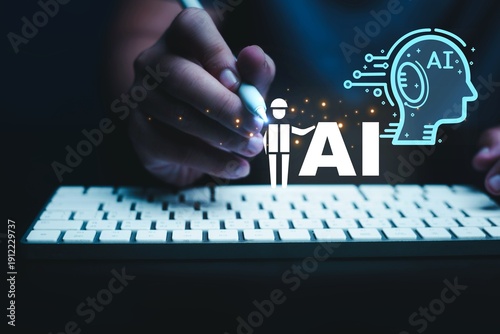 Wallpaper Mural AI disruption Concept,AI replace human employees, illustrating automation companies are starting to manage human work alongside robots to reduce cost and more productivity Torontodigital.ca