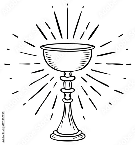 Hand Drawn Shining Holy Grail Chalice, Religious Christian Symbol Sketch