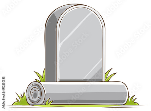 Cartoon Tombstone with Grass, Gravestone Illustration, Headstone Symbol, Memorial Grave Art
