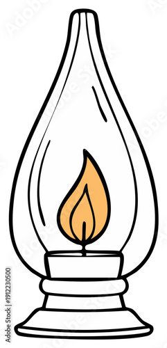 Stylized kerosene lamp or lantern with bright flame for simple vector illustration art projects