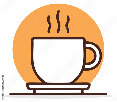 Steaming coffee cup icon on a saucer simple flat vector illustration