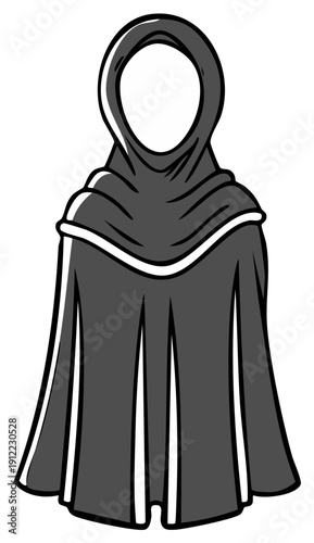 Muslim woman cartoon illustration wearing a hijab in monochrome design, Muslim clothing graphic template