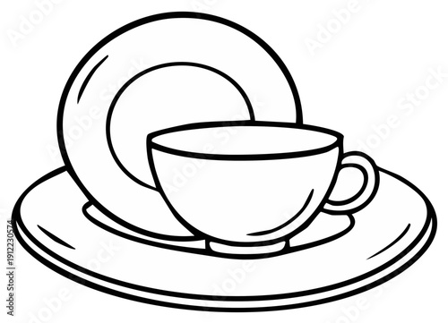 Simple Line Art of a Coffee Cup Saucer and Plate