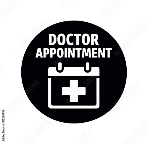 Flat vector badge DOCTOR APPOINTMENT simple white calendar with medical cross