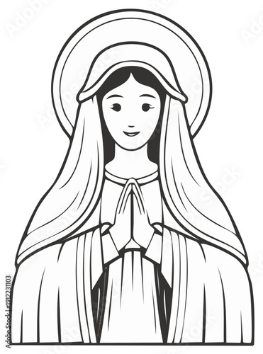 Religious Portrait of a Woman in Prayer, Vector Illustration