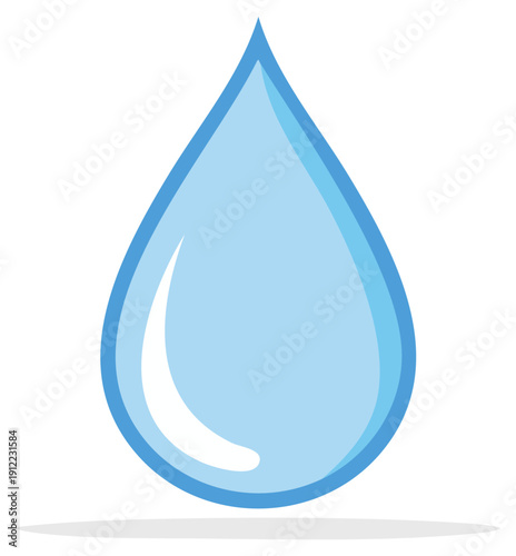 Blue water drop illustration. Simple cartoon vector symbol for rain or hydration.