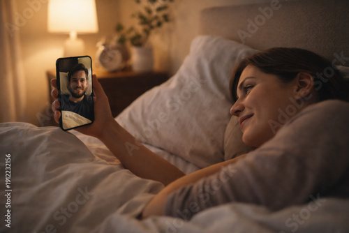 Long distance relationship video call between couple