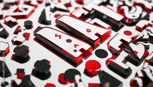 Creative Design With Abstract Shapes in Red and Black on a White Background i...