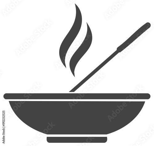 Steaming hot food or soup in a bowl with a utensil, simple graphic icon