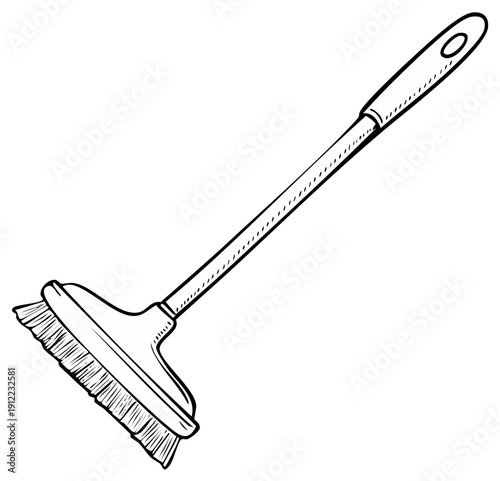 Sketch Illustration of a Scrub Brush with Handle for Cleaning Purposes and Home Chores