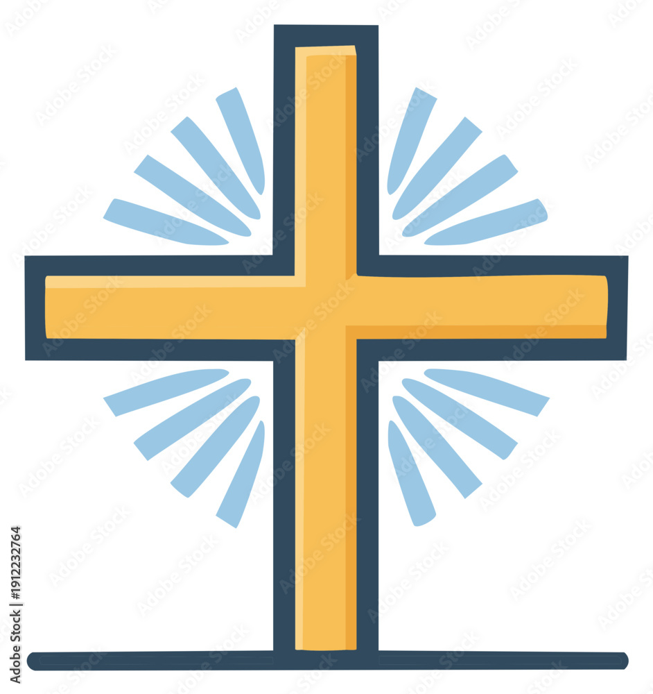Fototapeta premium Golden Christian cross with radiating light symbol representing spirituality faith and hope