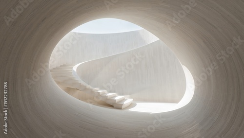 Curved Staircase in a Light-Filled Modern Space at Noon